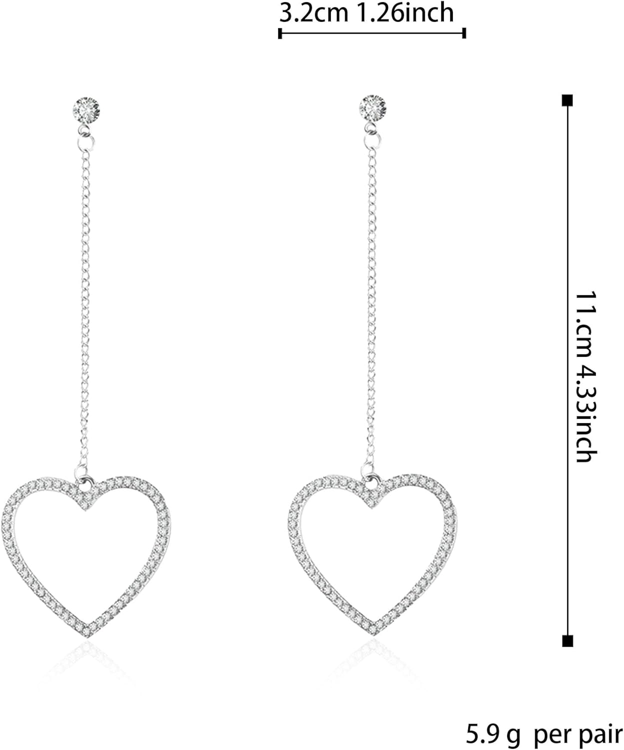 Long Crystal Heart Dangle Earrings Rhinestone Hollow Heart Drop Love Heart Tassel Earrings Valentine Day Jewelry for Women - Image 5