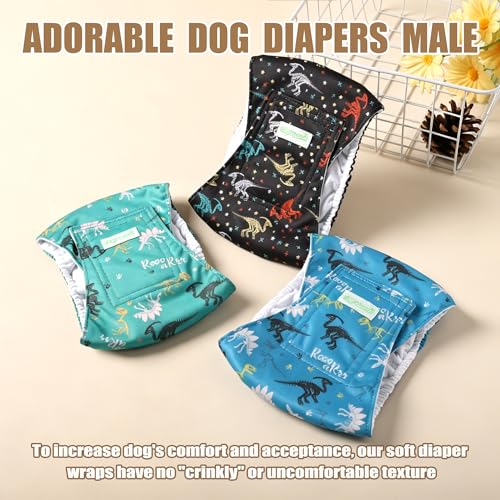Image of wegreeco Washable Male Dog Belly Band (Stylish Pattern) - Pack of 3 - Dog Diapers Male - Washable Male Dog Belly Wrap (Dinosaur Fossils, Large)