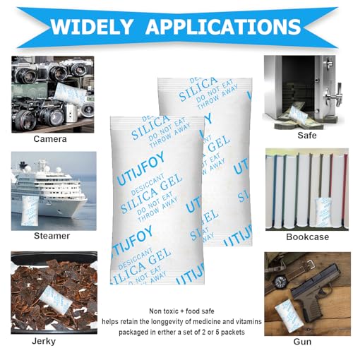 UTIJFOY 50 Gramm [20 Packungen] Silicagel Beutel, [2er Set] einzeln vakuumierbare Silikat Beutel，wiederaufladbar & zweifarbig anzeigendes Silica Gel, Silikat Trockenmittel zur Feuchtigkeitsregulierung
