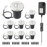 Low Voltage Landscape Lights, APONUO 3W Deck Lights Low Voltage LED In Ground Lights Well Lights 12V 24V Transformer, with Waterproof Wire Connector for Driveway, Deck, Step, Garden Lights (8 Packs)