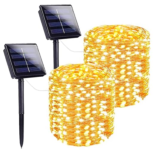 Extra-Long Solar String Lights Outdoor, 2-Pack Each 72FT 200 LED Super Bright Solar Lights Outdoor, Waterproof Copper Wire 8 Modes Solar Fairy Lights for Garden Patio Tree Party Wedding (Warm White)