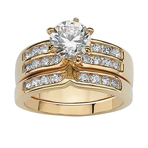 PalmBeach Goldtone Round Cubic Zirconia Bridal Ring Set Sizes 6-10
