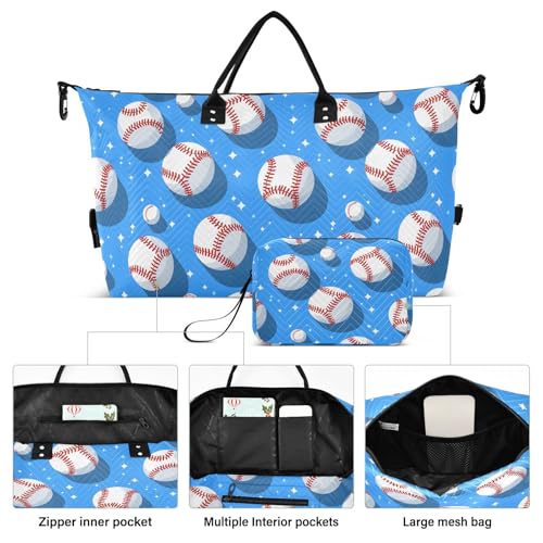 Baseball Color Blue Star Large Travel Duffle Bag Weekender Overnight Bags Gym Yoga Bag for Women Men with Toiletry Bag2