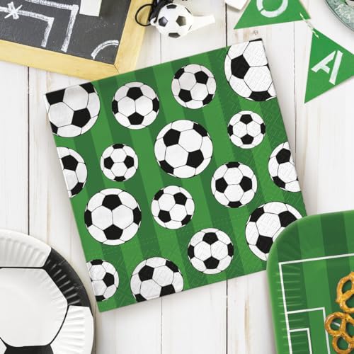 PAW - Servietten 3-lagig (33 x 33 cm) I 20 Stück I Perfekt für Partys, Geburtstage, Feiern I Kinderparty Tischdeko - Bunte Papierservietten mit Motiv - Fußball I Soccer Ball
