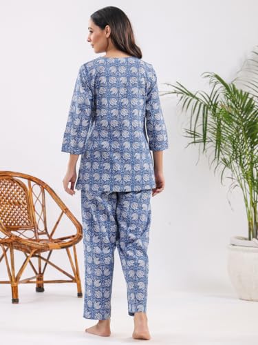 Image of SANSKRUTIHOMES Women's Premium 100% Cotton Printed Co-Ord Set | Short Sleeve Shirt & Pant Set | Pink Checkered Sun & Palm Tree Print | Casual Summer Resortwear, Vacation Wear & Comfortable Loungewear