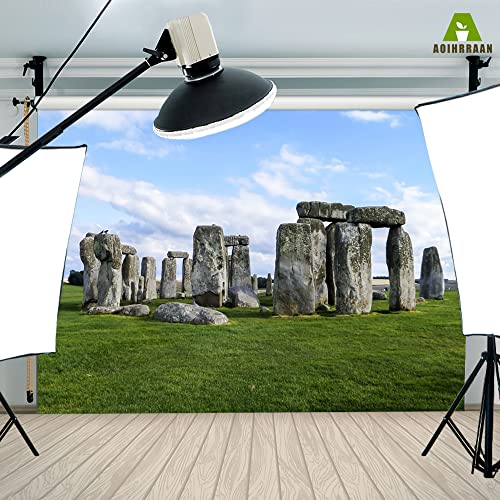 Aoihrraan 3x2m Stonehenge Backdrop European Famous Culture Temple Ruins Stones Green Grass Plain Photography Background Wedding Shoots Kids Adults Outdoor Travel Portrait Photo Studio Props - Image 4