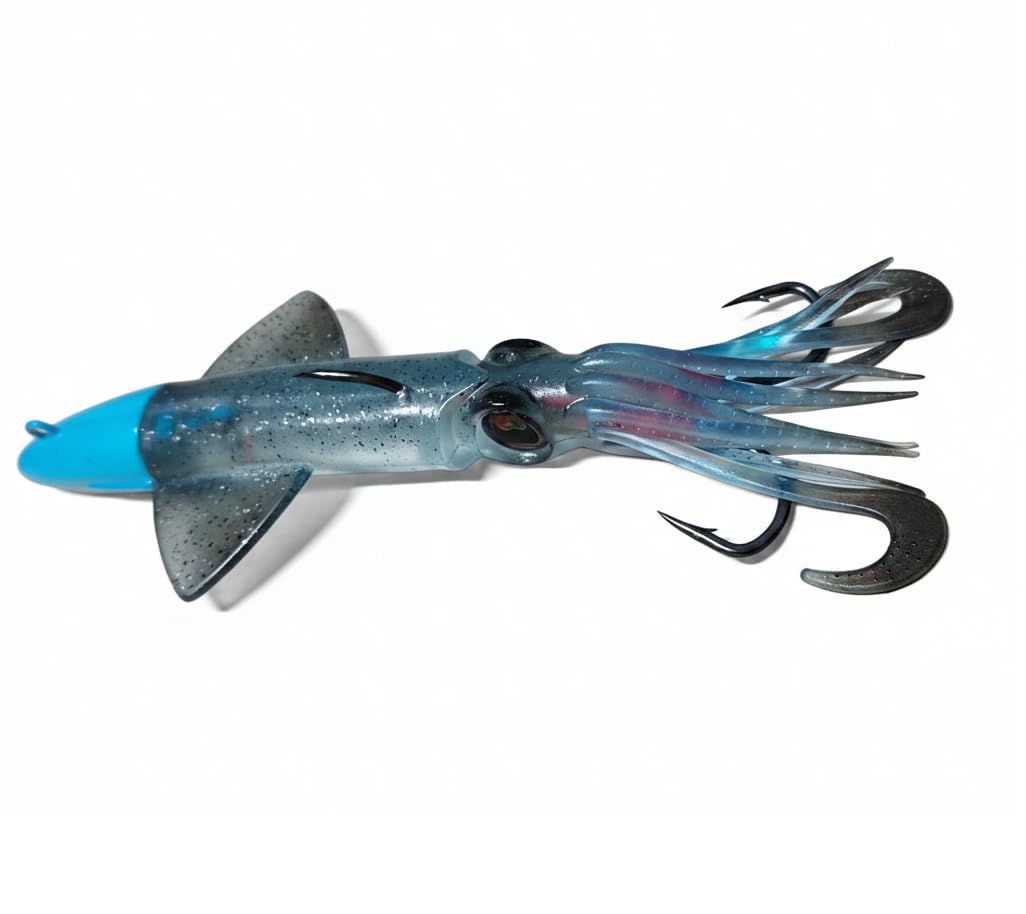 Calamaro Blu Esca Artificiale da Pesca, 250g con Assist Completo, per Vertical Jigging e Traina, Dentice e Cernia Gomma