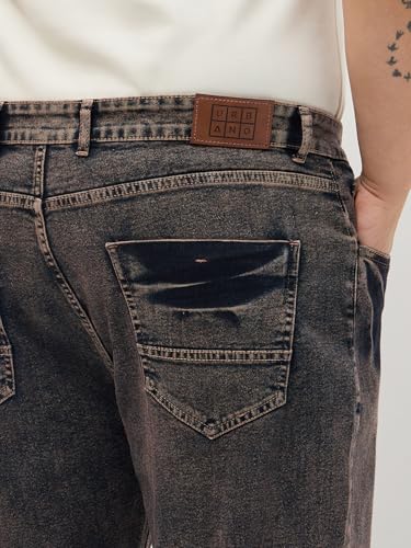 Image of Urbano Plus Men's Regular Fit Heavy Washed Denim Jeans Stretchable