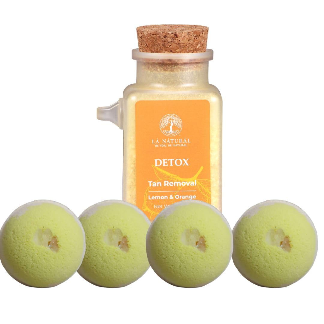 La Natural Orange Bath Salt (200 gm) & Bath Bombs (60gm_4Pc) | Pure| Natural | Handmade | Bath Fizzy | Relaxing Soak | Gift Set for every Occassion