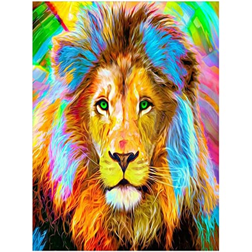 Lxmsja Diamond Painting, DIY Full Drill Diamond Art Kit, Square Diamond Painting for Adult, 5D Diamond Painting, Beginner Diamond Gems, Paint by Numbers for Wall Decor Corlorful Lion 11.8X15.7inch