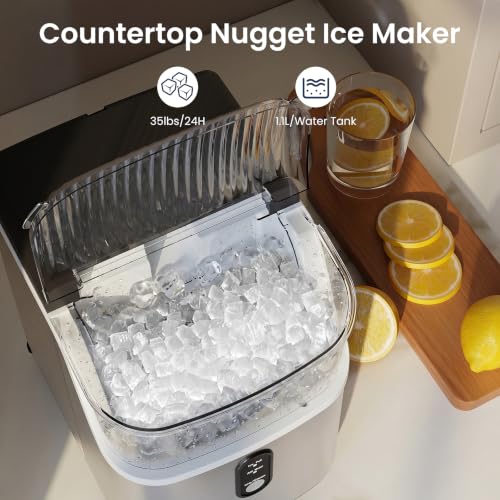 Image of Antarctic Star Nugget Ice Makers Countertop with Handle, 35lbs /Day, Portable Sonic Ice Machine with Auto-Cleaning, Basket and Scoop for Home /Kitchen /Office /Camping(Stainless Steel Silver)