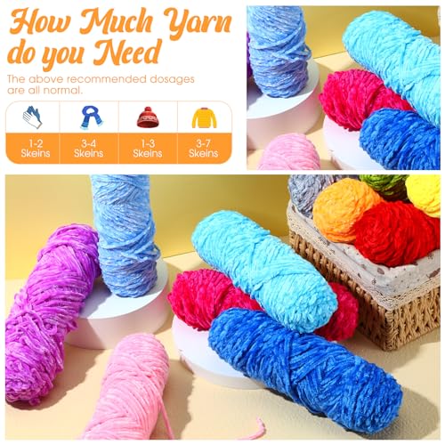 Image of Timgle 12 Pack Chenille Yarn for Crocheting, Soft Velvet Yarn 1312 Yards, 3 mm Thick Fluffy Plush for Hand Knitting Weaving Sweater Shawl Scarf Gloves DIY Craft, 109 Yards Each(Bright Color)