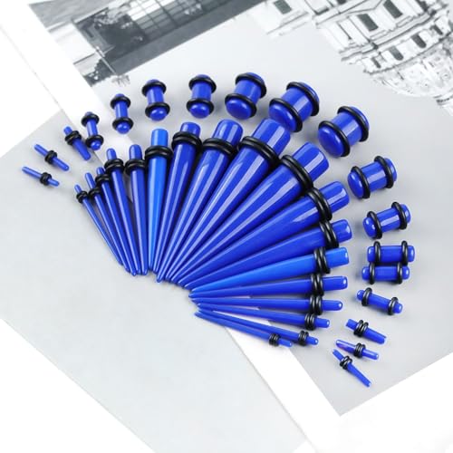 50-teiliges Ohrdehnungs-Set, Acryl-Kegel und Plugs + Silikon-Tunnel, Ohrmessgerät, Expander-Set, Körperpiercing, Schmuck, Ohrhorne, Einheitsgröße, Acryl