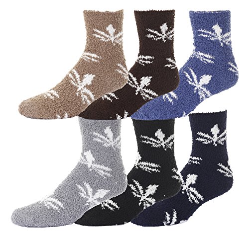 Gilbin's Men's Super soft Fuzzy Slipper Socks. Solid Colors, 6 Pack