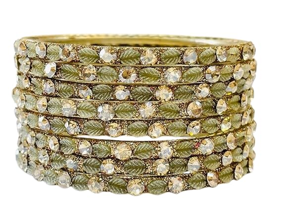 Gold Crystal Stone Bangles Set for Women | Designer Rhinestone Kada Bangles | Traditional Ethnic Jewellery-image-9