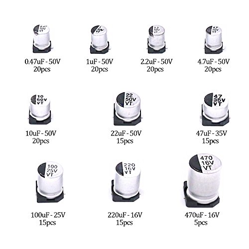 Image of Hilitchi 165-Pcs [0.47uF ~ 470uF] SMD Aluminum Electrolytic Capacitors Assortment Kit - 10 Values