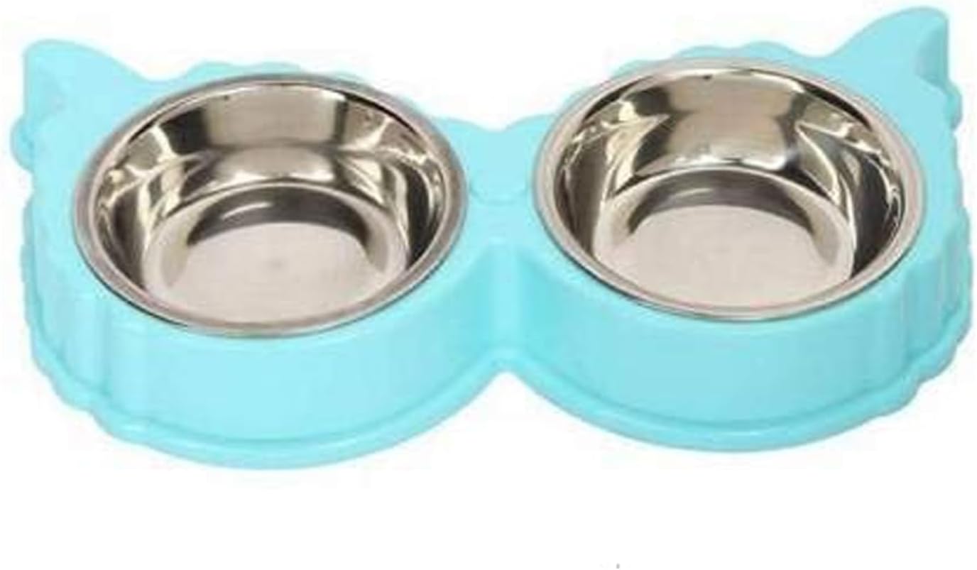 Emily Pets Bowls Medium Size Double Dog Bowl Stainless Steel Water Food Bowls Feeder Solution for Dogs Cats Pet Supplies Blue