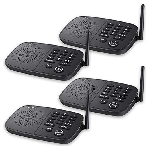 Hosmart 1/2 Mile Long Range 10-Channel Security Wireless Intercom System for Home or Office[4 Units Black]