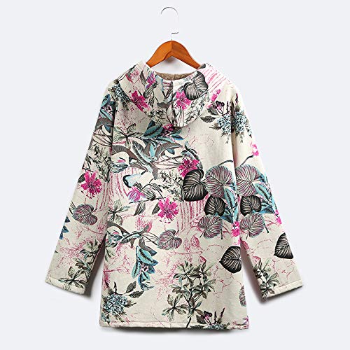 Andoer Casaco feminino de pele sintética com capuz parka estampa floral bolsos laterais Casaco longo