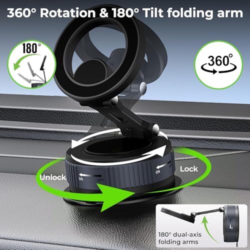 Image of RIGGEAR Vacuum Suction Magnetic Phone Mount, 360 Rotating Foldable Mobile Holder for Car, Office Desk, Mirror, Kitchen & Gym Use(AstroNova Black Grey)
