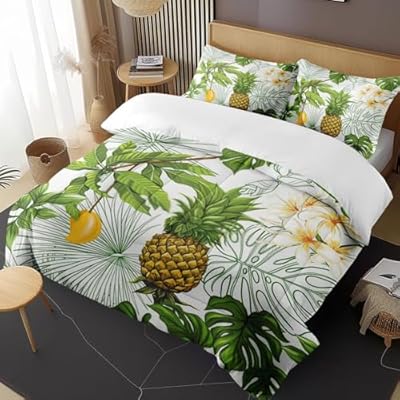 Spring Summer Palm LeafBedding Set for Boys Girls Bedroom Decor, Pineapple Colorful Flower Comforter Set, Kids Adult Toddler Bedroom Quilted Duvet and 1 Pillow Shams (Twin) 51UX048VsdL. SS400
