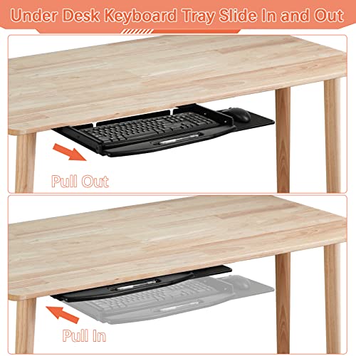 Lilithye Keyboard Tray Under Desk Drawer with Mouse Platform 19.7x7.7inch Under Desk Keyboard Tray Slide Out Ergonomic Metal Keyboard Tray for Home Office Desk (Black New) - Image 6