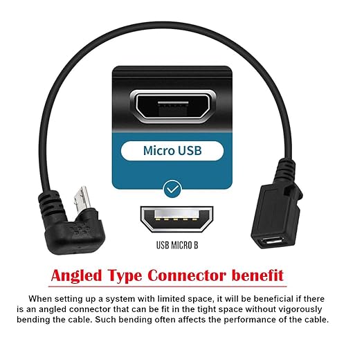 Miniatura 6 de xiwai Micro USB 2.0 hembra a macho 5Pin opuesto en forma de U hacia atrás tipo ángulo cable de extensión de datos para teléfono portátil 0.3M