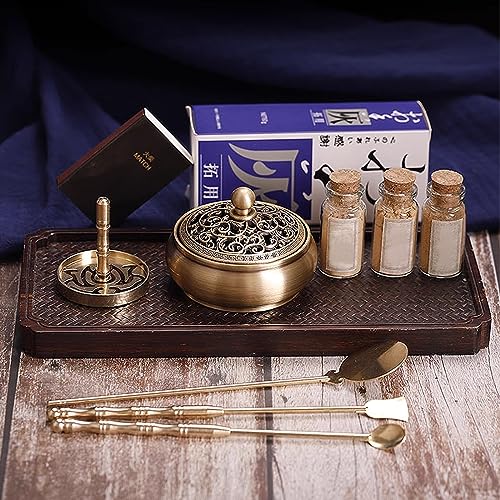 Powder Incense Burner Kit,Chinese Brass Incense Making Kit,Agarwood Incense Burners Set,Incense Ash Mold Tool for Censer.9 Pieces of Set.