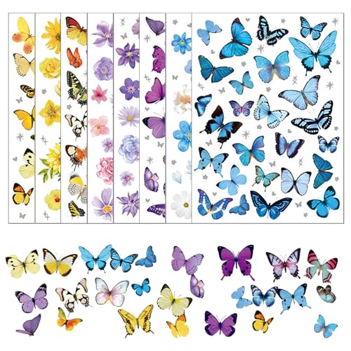 8 hojas de scrapbooking pegatinas flores y mariposas autoadhesivas álbum de fotos pegatinas PET pegatinas decorativas para niños y adultos para álbum de fotos diario scrapbooking accesorios de