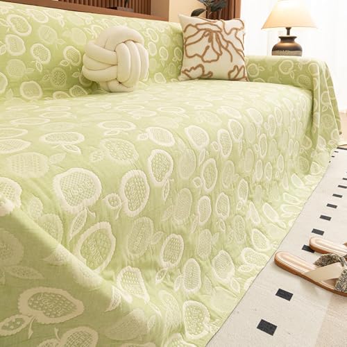 Housse de canapé de luxe en coton lavé vert lavable 230x360 cm