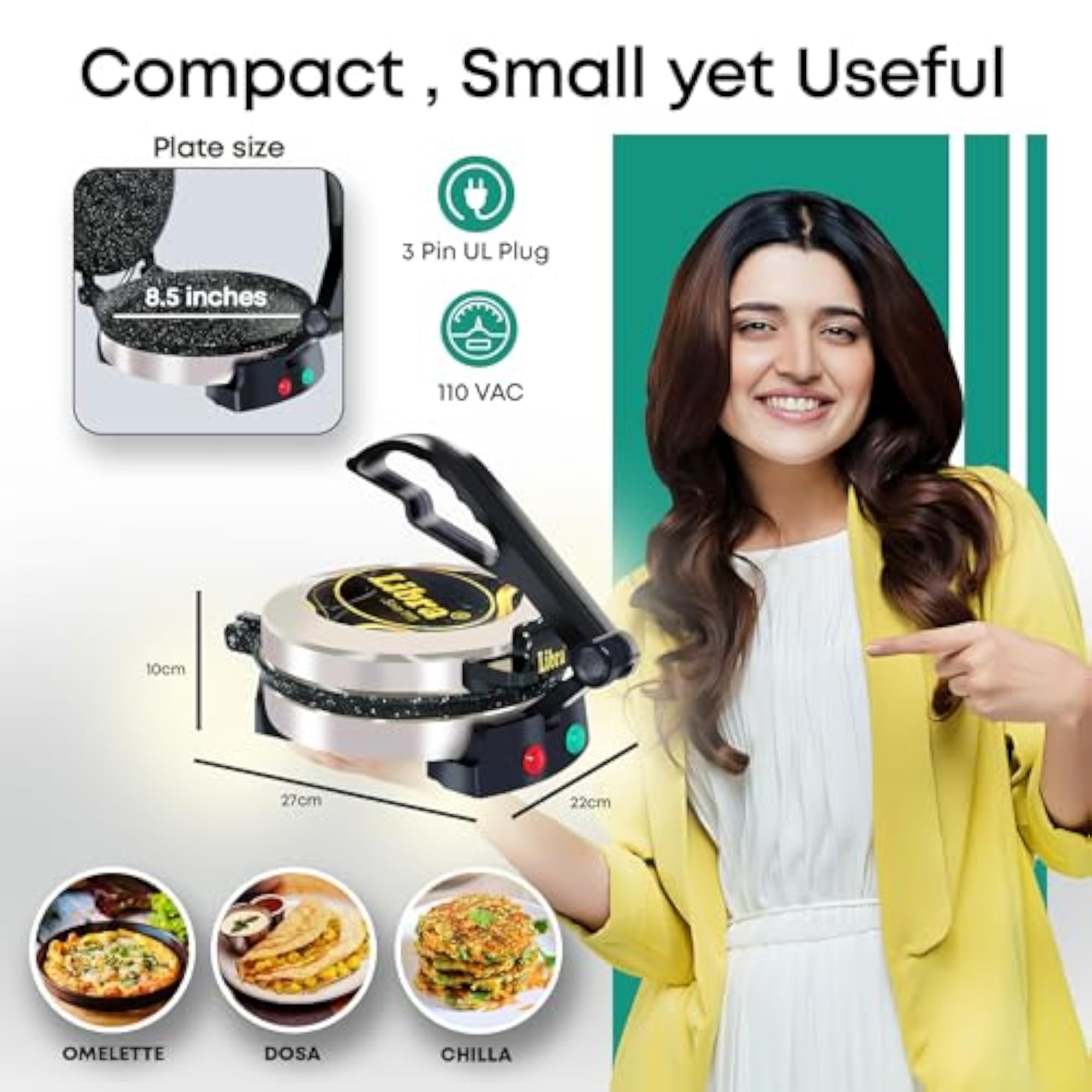 Electric Roti Maker with Non-Stick Plates, 8.5 Inch