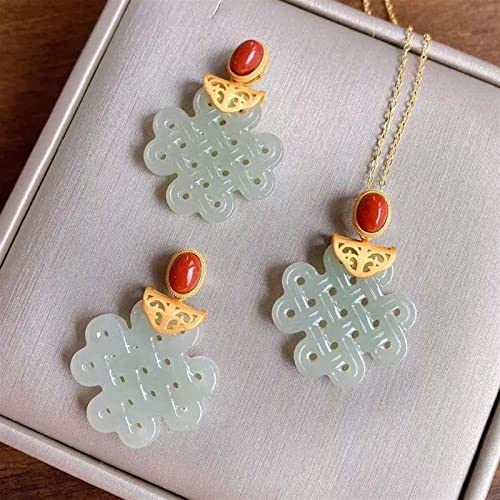Collier en jade de Hetian blanc naturel véritable et pendentif ajouré style rétro