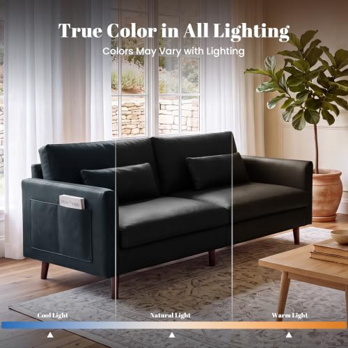 Image of Kingfun Faux Leather 3-Seater with Side Pocket, Black