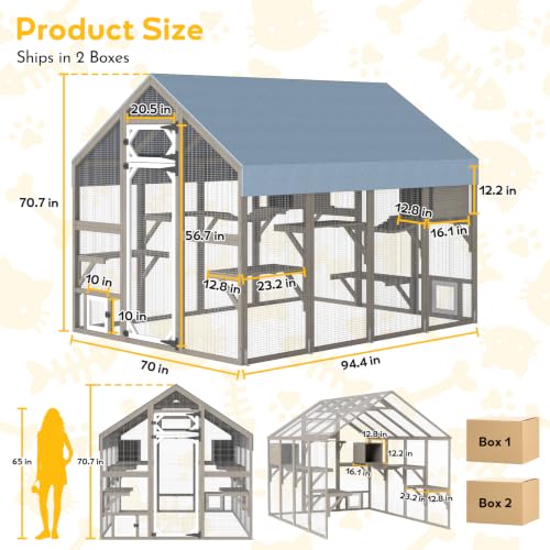 Image of Extra Large Catio Outdoor Cat Enclosure Waterproof, Walk-in Outdoor Pet House for Multiple Cats, Catio Cat Run Cage with Bridges, Weatherproof Full Cover, 8 Platforms, 2 Resting Box