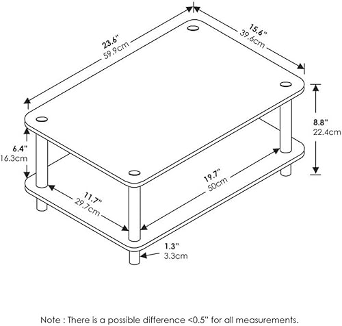 Miniatura 2 de Furinno 11172 Mesa de centro Just de 2 niveles sin herramientas, color blanco con tubo blanco