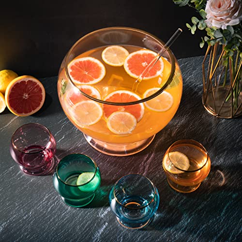 Colorful 1.7 Gallon Punch Bowl with 4 10oz Glasses Set with Ladle Gift For Mothers Day, Her, Wife, Mom, Friend - Colored Set Margarita, Cocktails, Juice, Punch Drink bowl for Parties, Weddings - Thumbnail 5