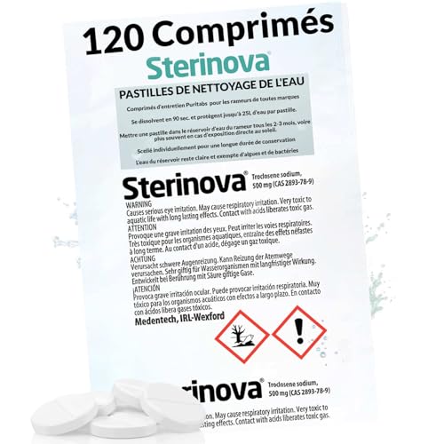 JB White Puritabs Sterinova 120x Pastille Purification Eau pour Rameur Compatible avec Waterrower, Yamo, Pasyou, Joroto, SportPlus, pastilles Eau Potable de Chlore Contre Les algues (20 x 6 Piece)