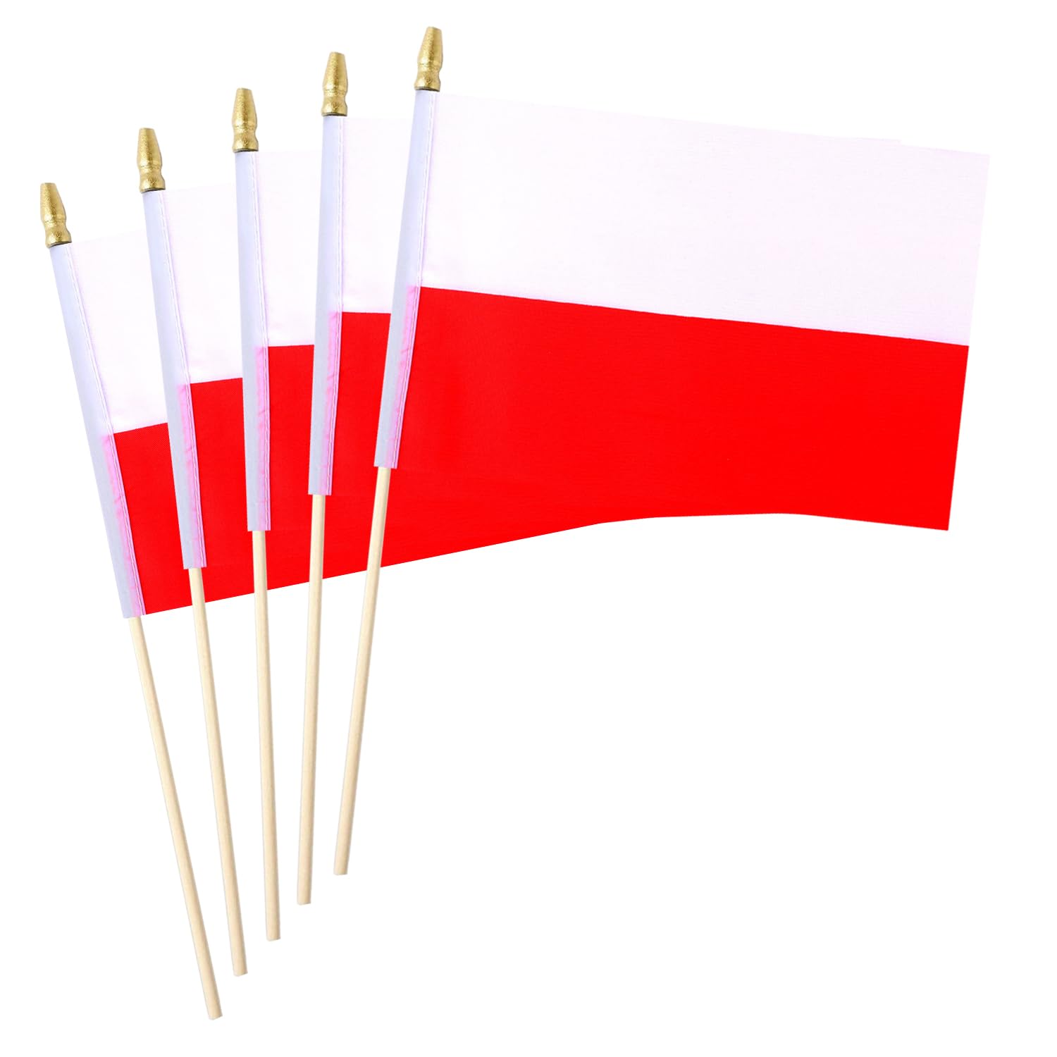 5 Pack Country Small Mini Wood Hand Held Stick Flag,Suitable For Various Holiday Parties, World Cup, National Day, And National Flag Day. (Poland)