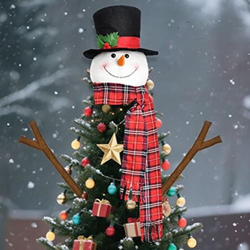 Copete de árbol de muñeco de nieve para copa de árbol navideña en el hogar 7