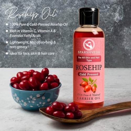 Image of Cold Pressed Rosehip Oil | Reduces Wrinkles, Hyperpigmentation & Stretch Marks | Boosts Collagen, Moisturizes Dry Skin | Natural Glow Enhancer | 120 m