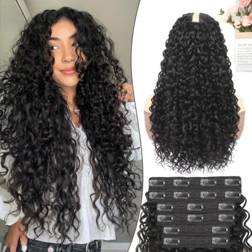 Curly Clip In Hair Extensions 6 Pcs 18 Clips Water