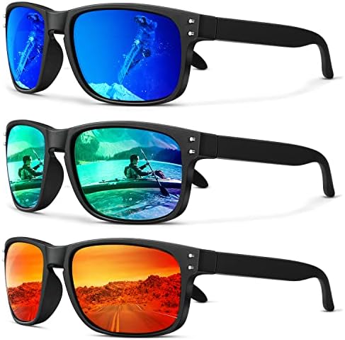 ANYLUV Mens Sunglasses Polarized, Retro Square Sun Glasses for Men Women Mirrored with UV400 Protection for Driving (Dark Blue/Green/Orange)