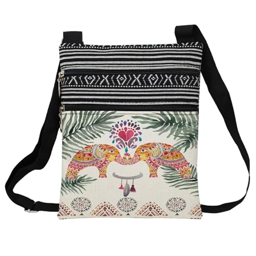 Ethnic Style Elephant Messenger Bag Small Ethnic Pattern Printed Adjustable Strap Crossbody Zipper Bag Bohemian Phone Bag Wallet Cute Shoulder Handbag for Women -1