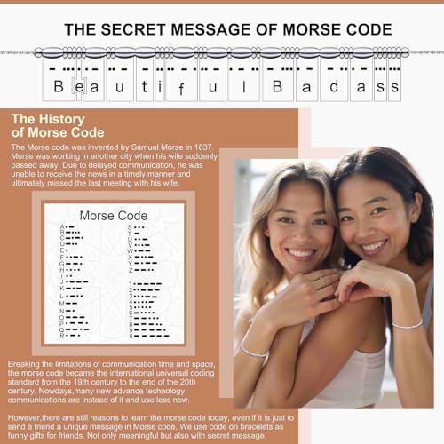 Morse Code Bracelets for Women and Men,Unique Funny Inspirational Birthday Gifts for Her Mother Mom Daughter Wife Bestie Sister Him Best Friends Friendship Gift Stainless Steel Beads Bracelet2