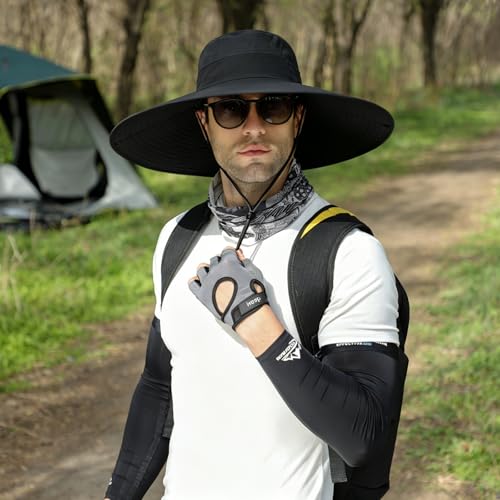 Image of HUAMULAN Wide Brim Sun Hats Men and Women Bucket Safari Fishing Hat for Hiking Garden Lawn Work Camping Outdoor