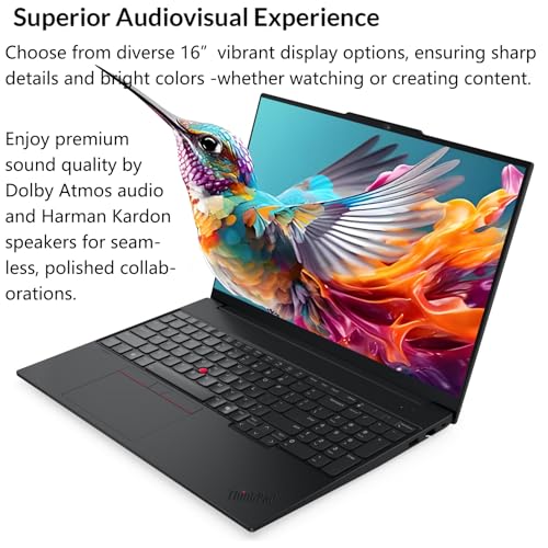 Image of Lenovo ThinkPad E16 Laptop Computer with Intel Ultra 7 255H, for Home Office Business, Lifetime Office 365, (16GB DDR5, 1TB SSD), Backlit Keyboard, Fingerprint Reader, Windows 11 Pro, Midnight Black