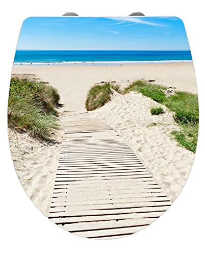 WENKO WC-Sitz Hochglanz Acryl Düne, High Gloss Oberfläche, hygienischer Toilettendeckel mit Absenkautomatik, aus antibakteriellem Duroplast, 39 x 45 cm