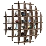 Wonderjune Wood Teapot Display Wall Decoration - 39' x 39' Brown Wall Mounted Sphere Solid Wooden Mug Cup Holder Display Shelf for Home Office Decoration