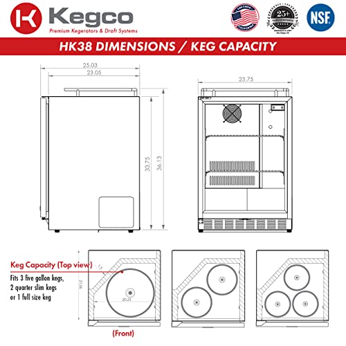 Kegco HK38BSU-2 Kegerator 24 Inch Wide Dual Tap Black/Stainless Steel Undercounter Beer Dispenser Hk38Bsu-2 thumb #4