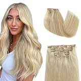 15 Inch Platinum Blonde Clip on Hair Extensions 70G/Set Soft Straight Hair Extensions Clips in Remy Human Hair, #60